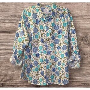 Croft & Barrow Womens 1X Floral Blue Green Lightweight Top Cottagecore Cozy